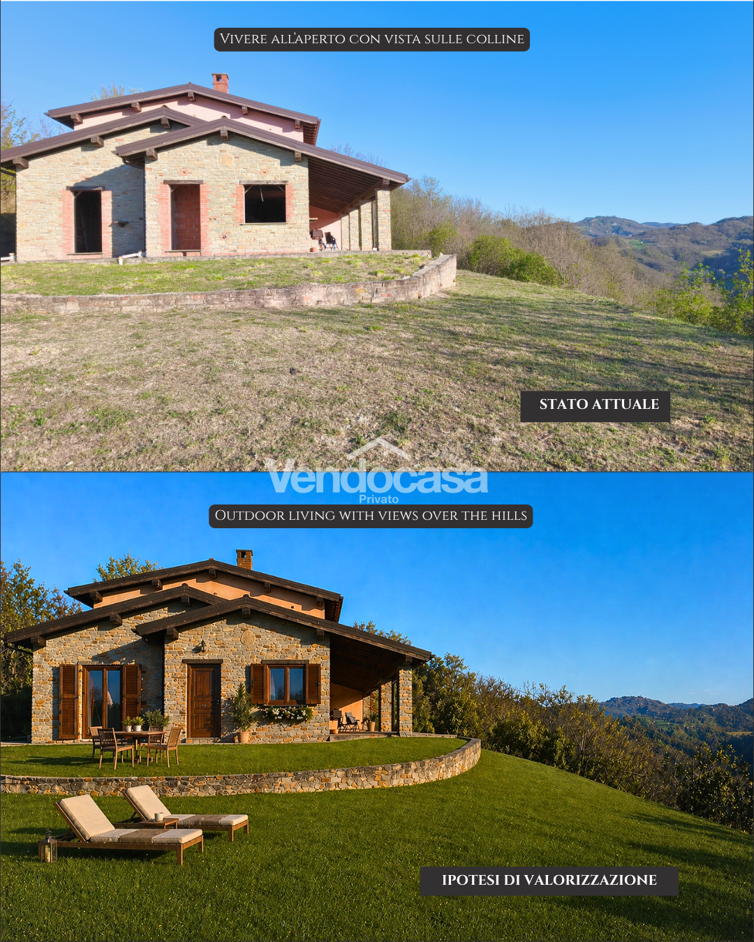 Villa panoramica con vista mozzafiato sulle colline del Monferrato da completare